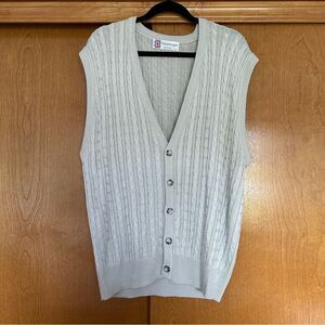 Vintage Slazenger Spun Silk Cable Knit Sleeveless Sweater Vest Large Fisherman